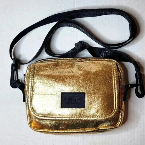 PINK Victoria Secret Gold Crossbody Adjustable Bag - Picture 1 of 12